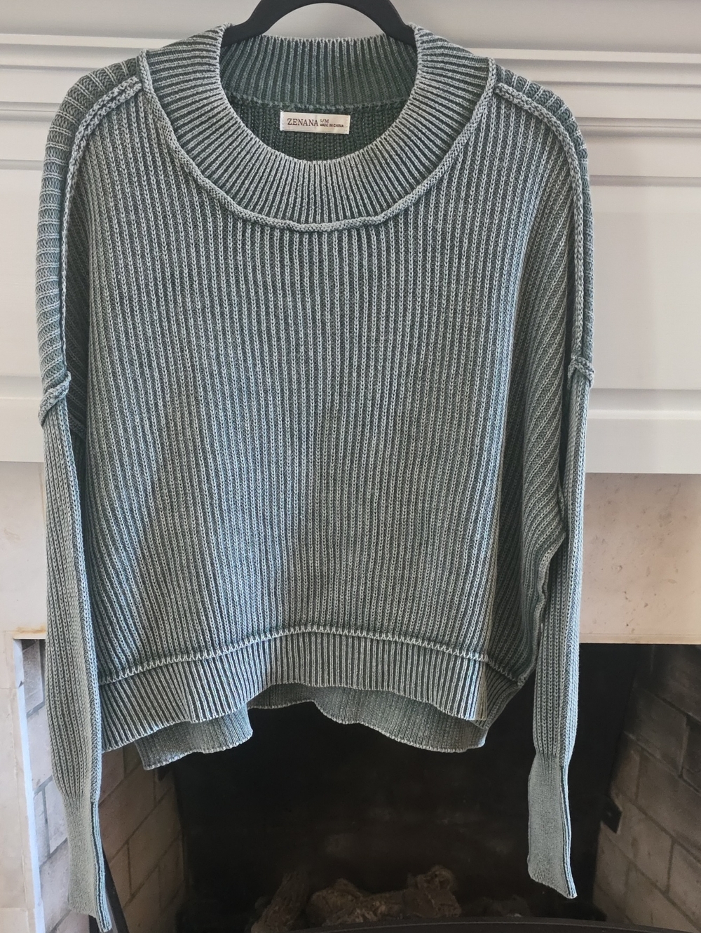Zenana Outfitters Seafoam Ribbed Crewneck Sweater